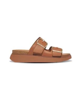 Fitflop Gen FF Buckle Two Bar Leather Slides Light Tan