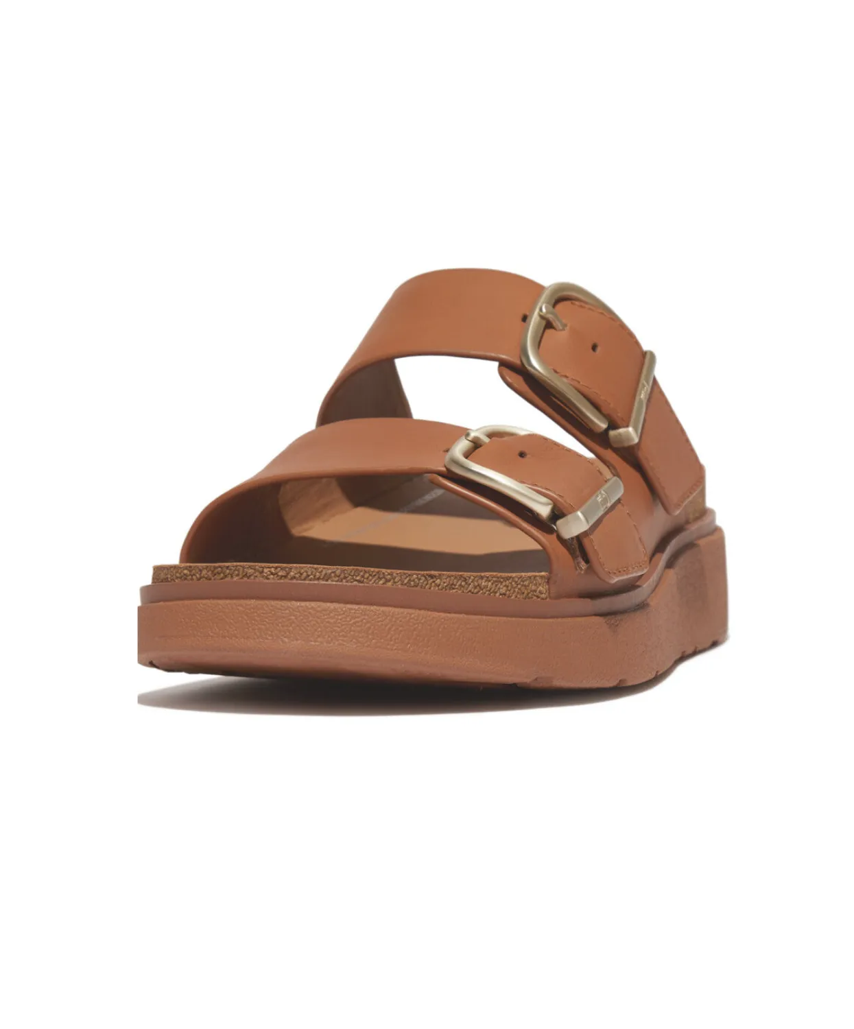 Fitflop Gen FF Buckle Two Bar Leather Slides Light Tan