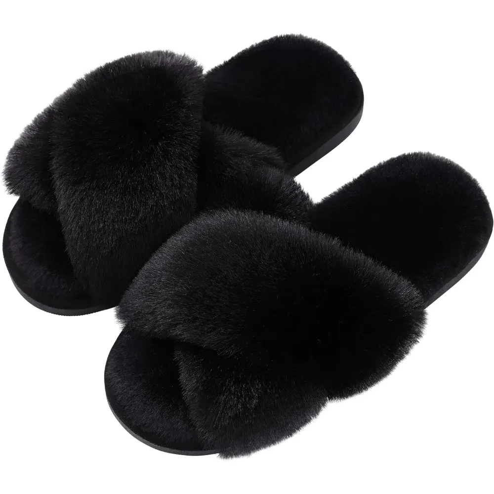 Fuzzy Cross-Band House Slippers – Soft And Supportive Comfort