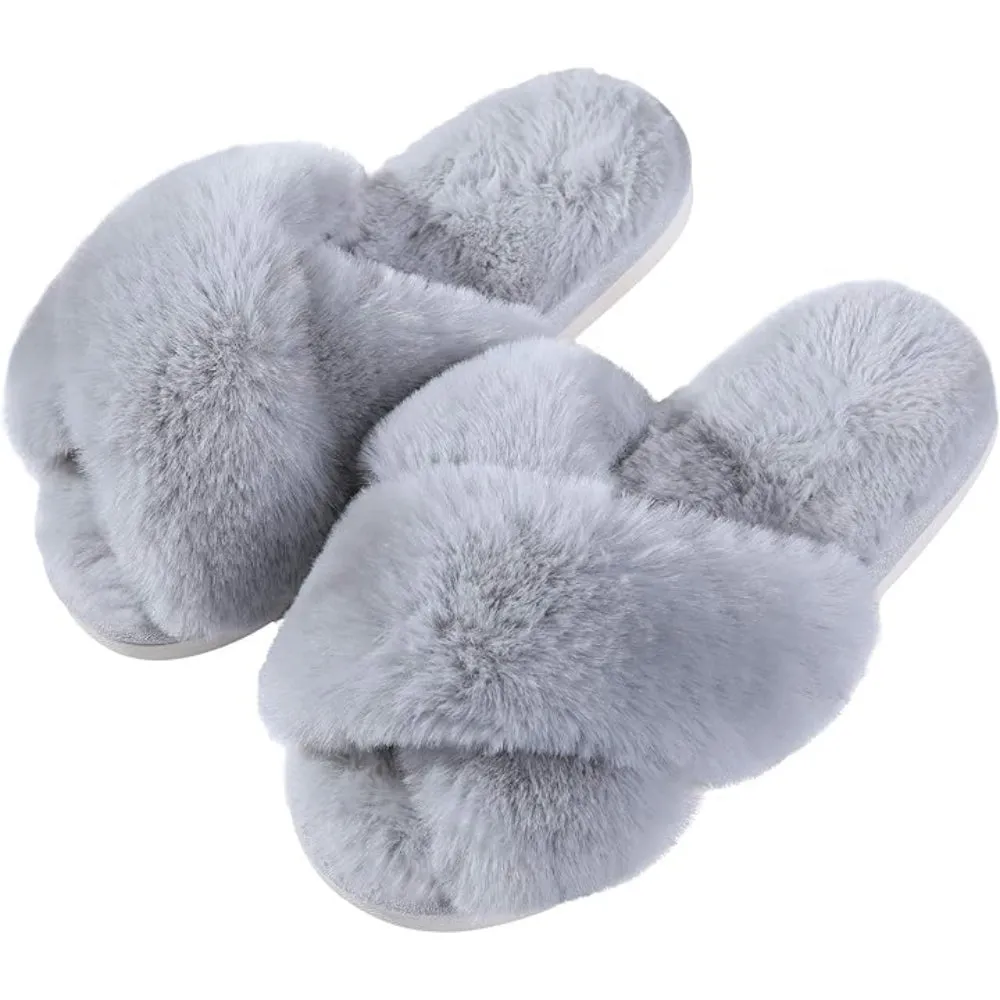 Fuzzy Cross-Band House Slippers – Soft And Supportive Comfort