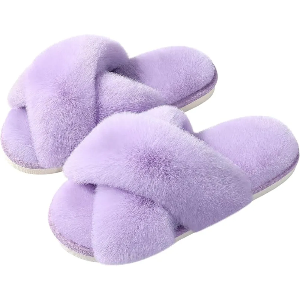 Fuzzy Cross-Band House Slippers – Soft And Supportive Comfort