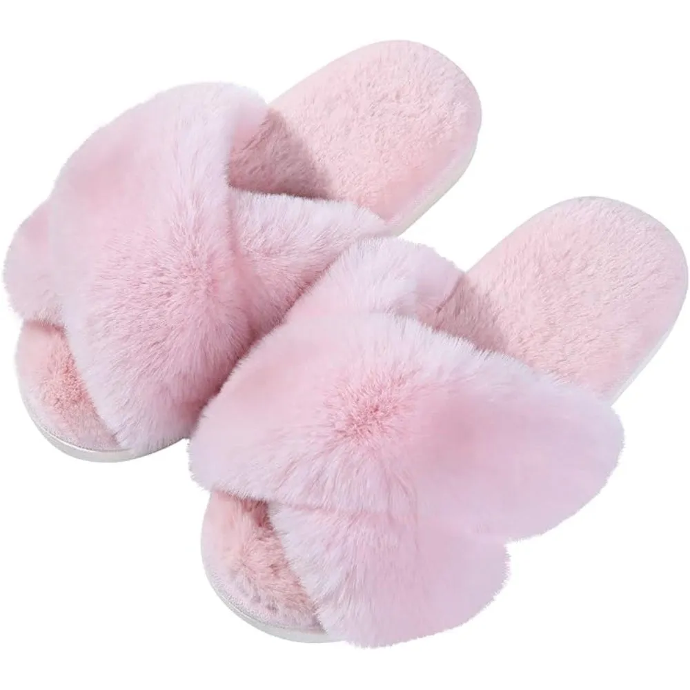 Fuzzy Cross-Band House Slippers – Soft And Supportive Comfort
