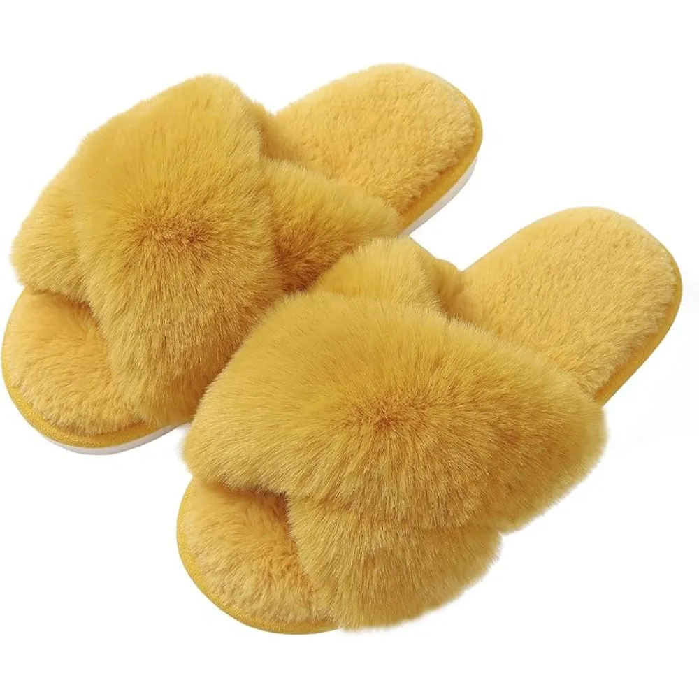Fuzzy Cross-Band House Slippers – Soft And Supportive Comfort