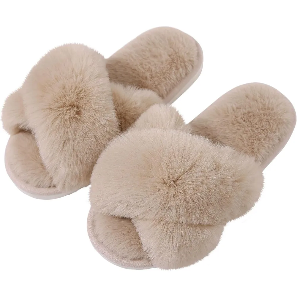 Fuzzy Cross-Band House Slippers – Soft And Supportive Comfort