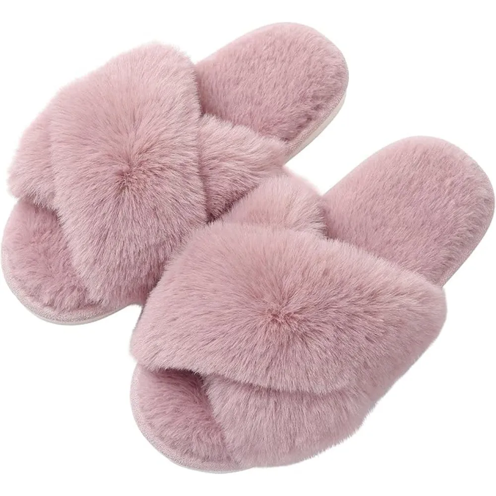 Fuzzy Cross-Band House Slippers – Soft And Supportive Comfort