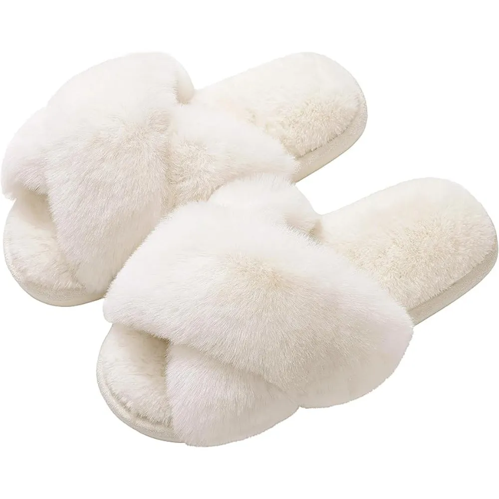 Fuzzy Cross-Band House Slippers – Soft And Supportive Comfort