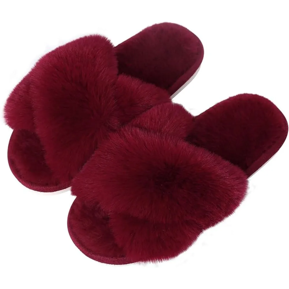 Fuzzy Cross-Band House Slippers – Soft And Supportive Comfort