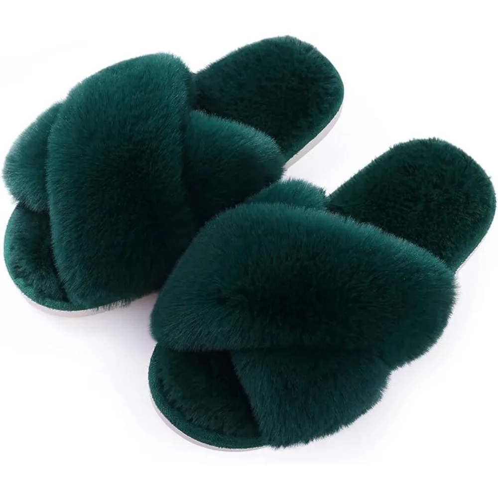 Fuzzy Cross-Band House Slippers – Soft And Supportive Comfort