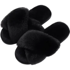 Fuzzy Cross-Band House Slippers – Soft And Supportive Comfort