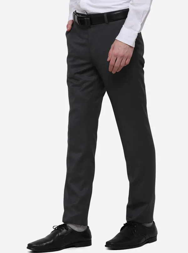 Grey Solid Slim Fit Formal Trouser | Metal