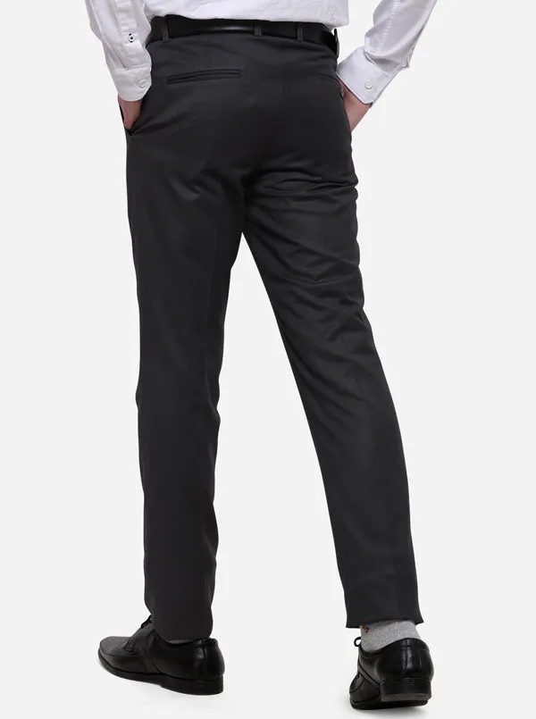 Grey Solid Slim Fit Formal Trouser | Metal