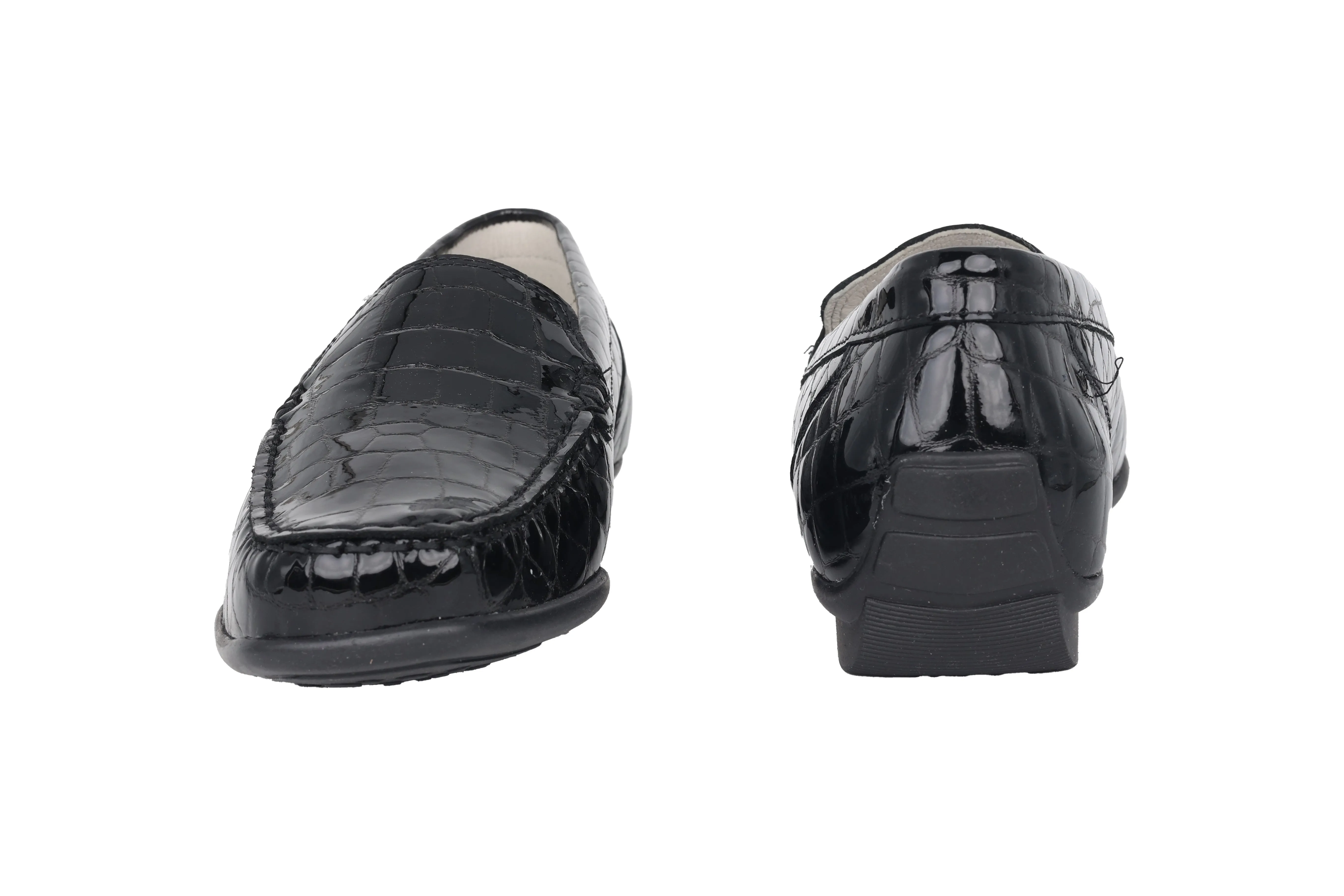 'Harriet' women's wide fit (H) moccassin - black patent
