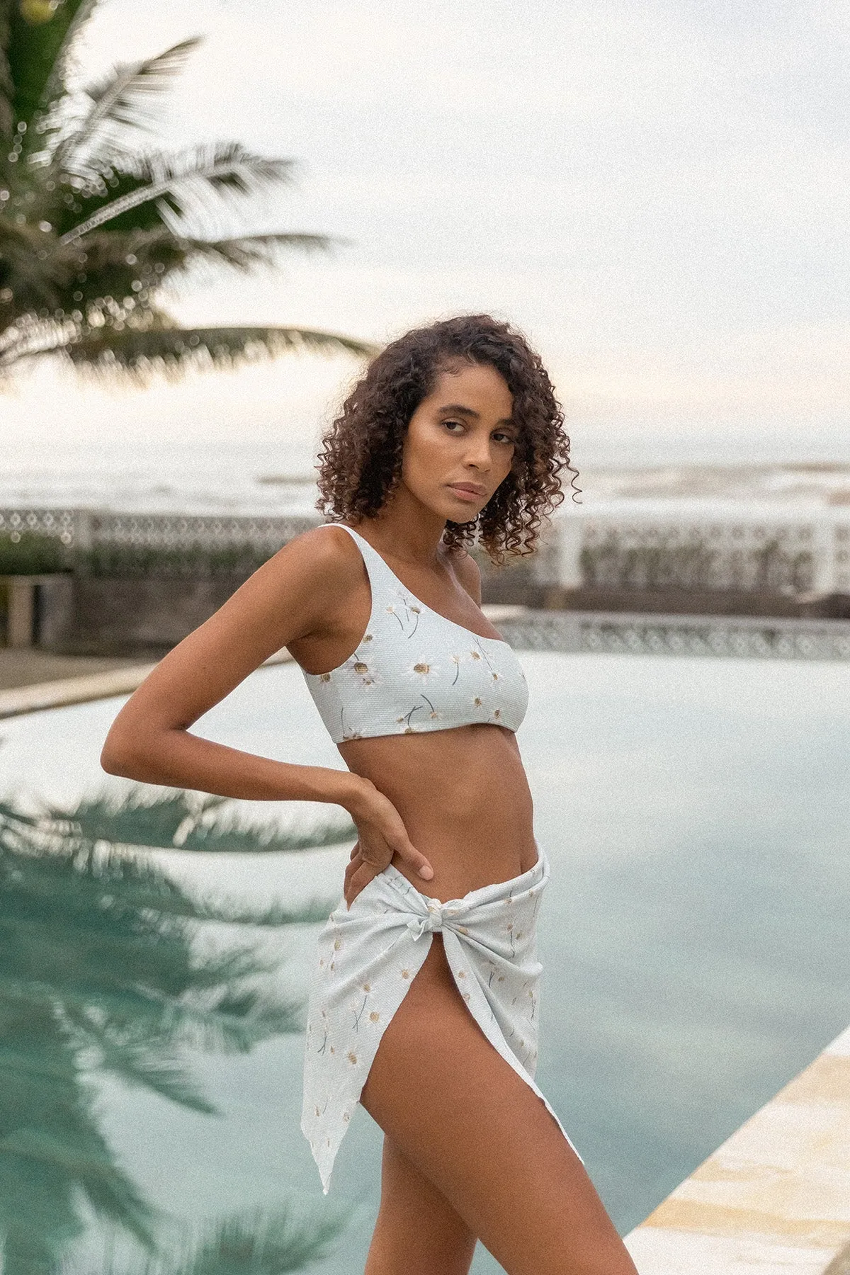 Holocene - Floral Textured - One Shoulder Bikini Top