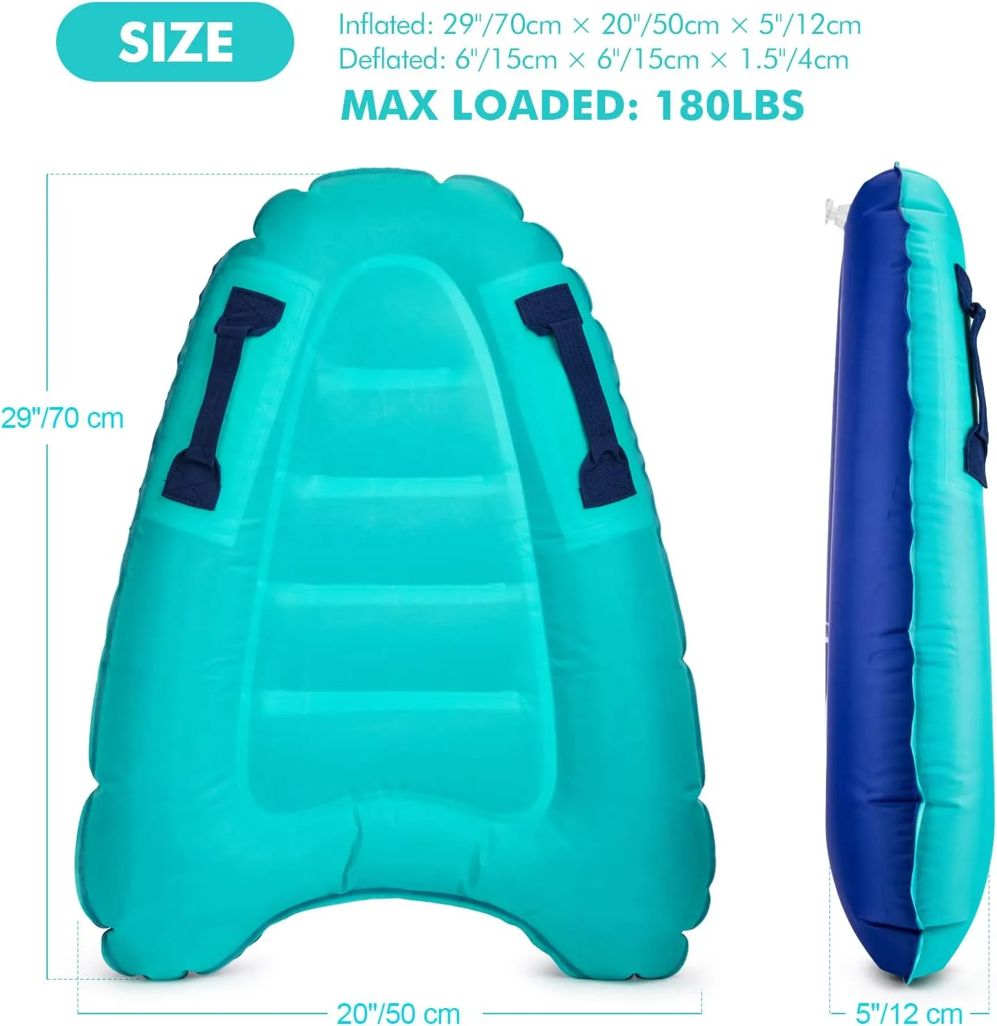 Inflatable Body Board with Handles - Lightweight Floatation Aid for Swimming, Beach Safety & Summer Fun | Portable Swim Trainer for All Ages, Pool Lake or Ocean Splash Play Toy