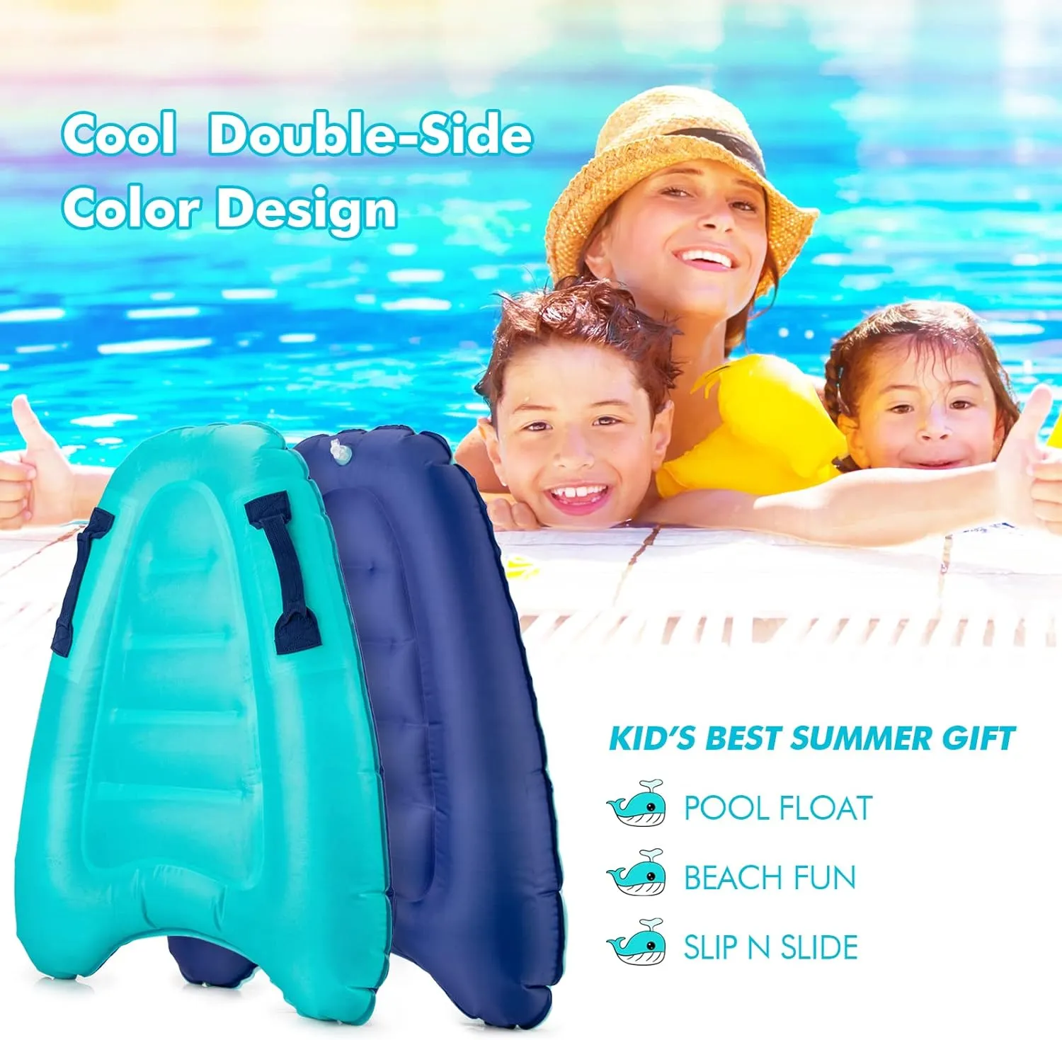 Inflatable Body Board with Handles - Lightweight Floatation Aid for Swimming, Beach Safety & Summer Fun | Portable Swim Trainer for All Ages, Pool Lake or Ocean Splash Play Toy