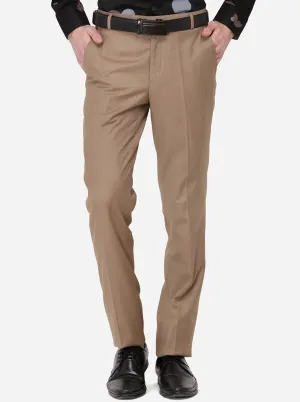 Khaki Solid Slim Fit Formal Trouser | Greenfibre