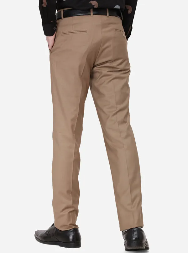 Khaki Solid Slim Fit Formal Trouser | Greenfibre