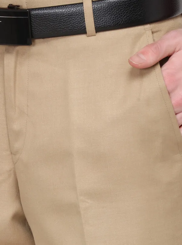 Khaki Solid Slim Fit Formal Trouser | Greenfibre
