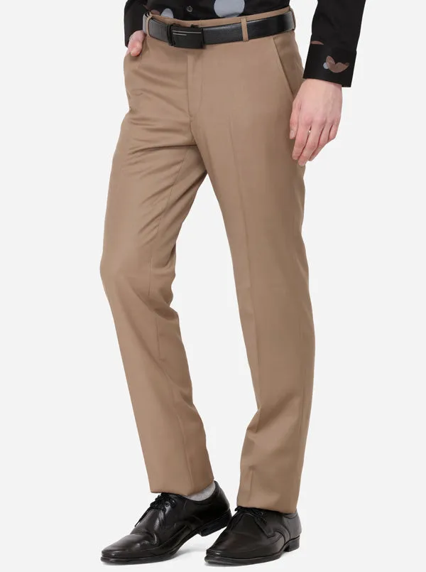 Khaki Solid Slim Fit Formal Trouser | Greenfibre