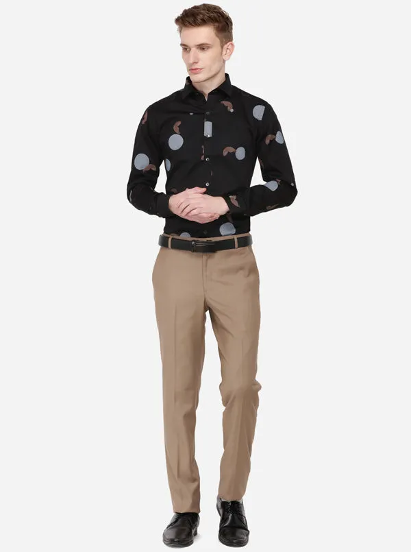 Khaki Solid Slim Fit Formal Trouser | Greenfibre