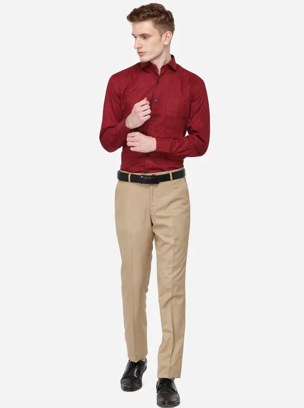 Khaki Solid Slim Fit Formal Trouser | Greenfibre