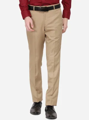 Khaki Solid Slim Fit Formal Trouser | Greenfibre