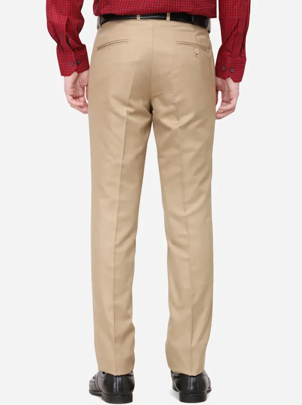 Khaki Solid Slim Fit Formal Trouser | Greenfibre
