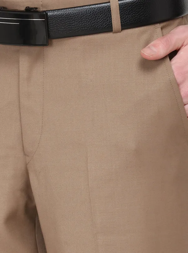 Khaki Solid Slim Fit Formal Trouser | Greenfibre
