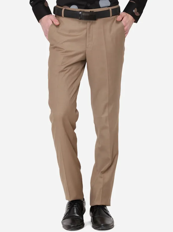 Khaki Solid Slim Fit Formal Trouser | Greenfibre