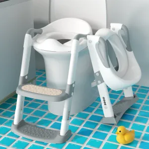 KORIMEFA Baby Potty Training Seat, Potty Toilet Seat, Foldable Toddler Toilet Potty Chair, Toilet Trainer Seat with Anti-Slip Pads Ladder for Boys Girls Kids, Grey