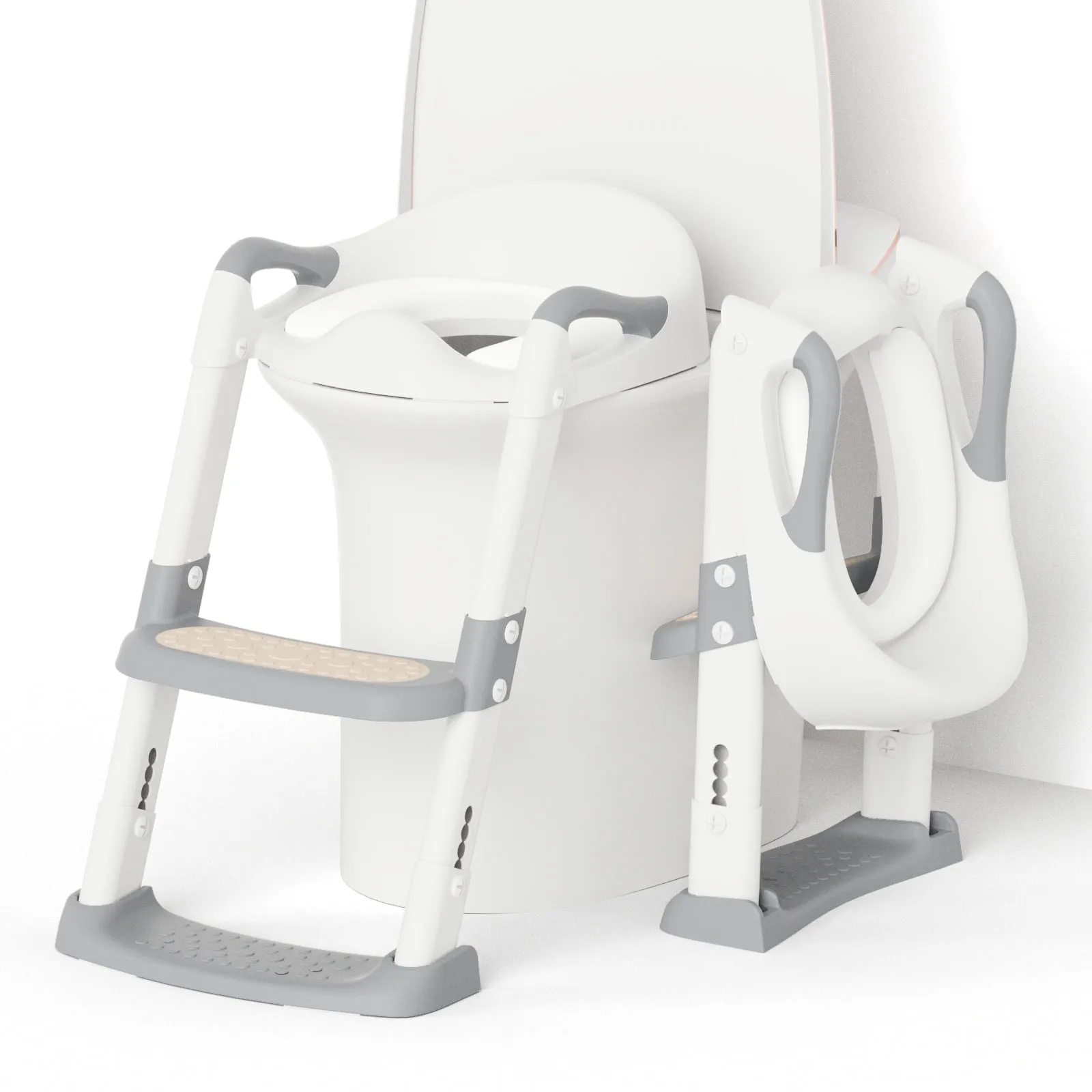 KORIMEFA Baby Potty Training Seat, Potty Toilet Seat, Foldable Toddler Toilet Potty Chair, Toilet Trainer Seat with Anti-Slip Pads Ladder for Boys Girls Kids, Grey