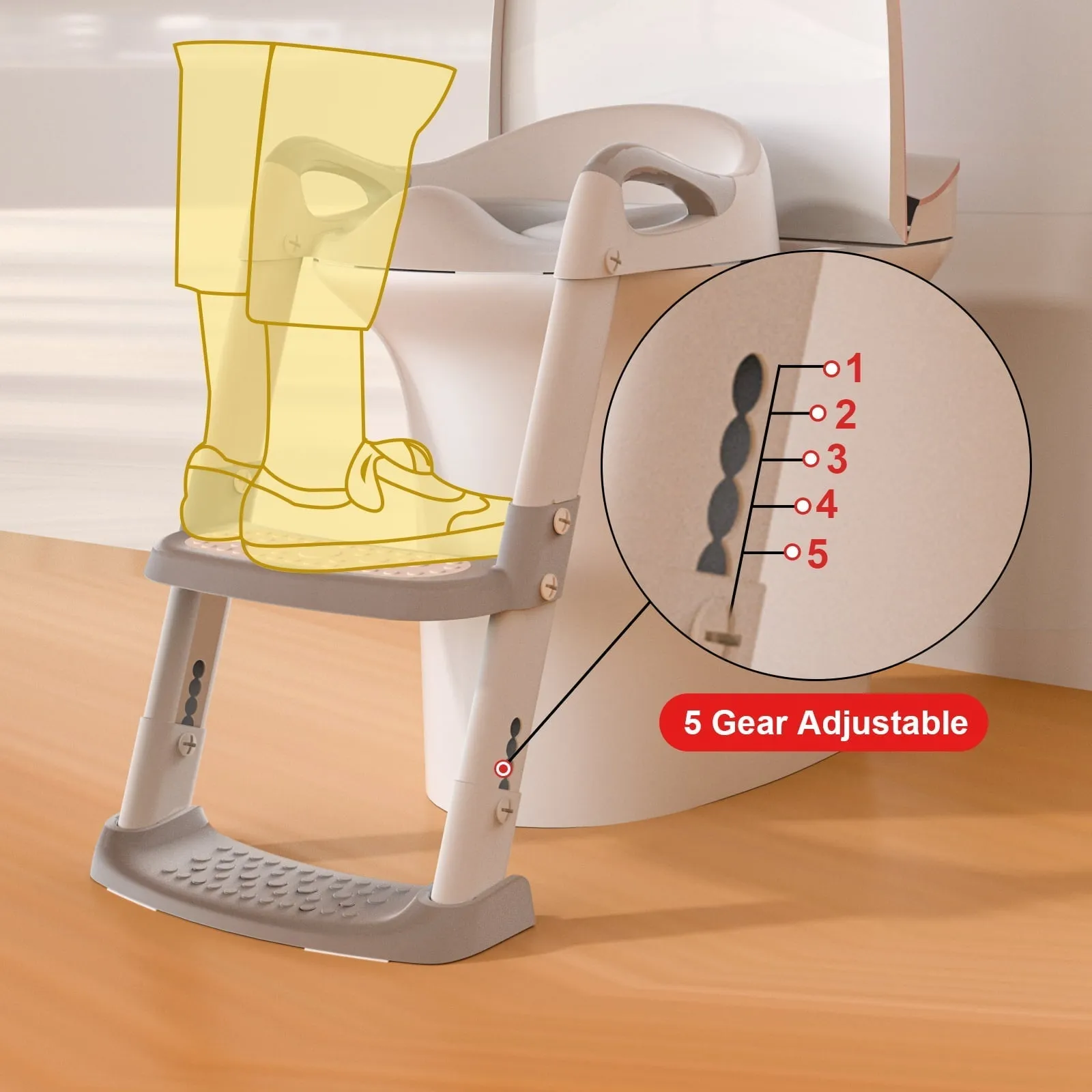 KORIMEFA Baby Potty Training Seat, Potty Toilet Seat, Foldable Toddler Toilet Potty Chair, Toilet Trainer Seat with Anti-Slip Pads Ladder for Boys Girls Kids, Grey