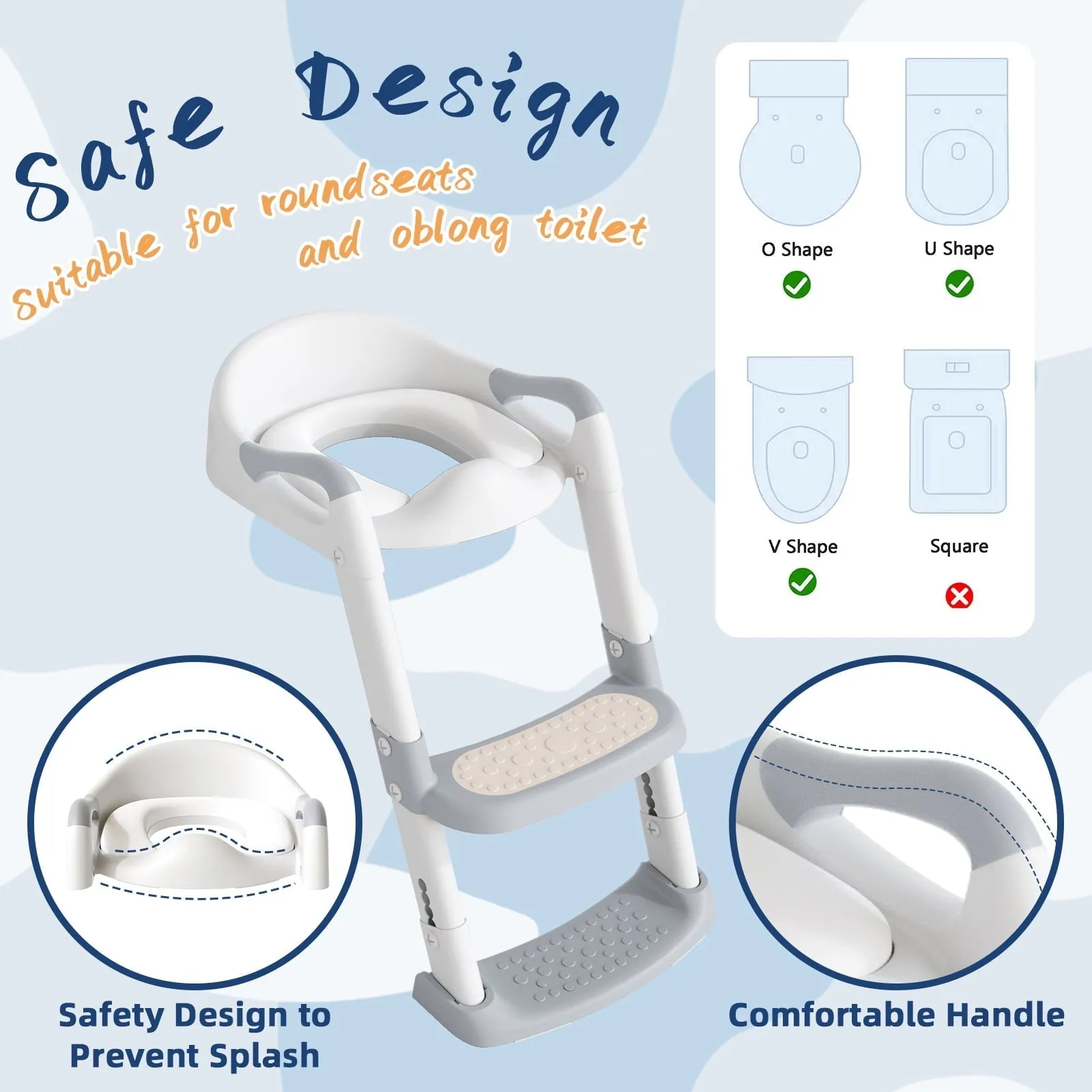 KORIMEFA Baby Potty Training Seat, Potty Toilet Seat, Foldable Toddler Toilet Potty Chair, Toilet Trainer Seat with Anti-Slip Pads Ladder for Boys Girls Kids, Grey