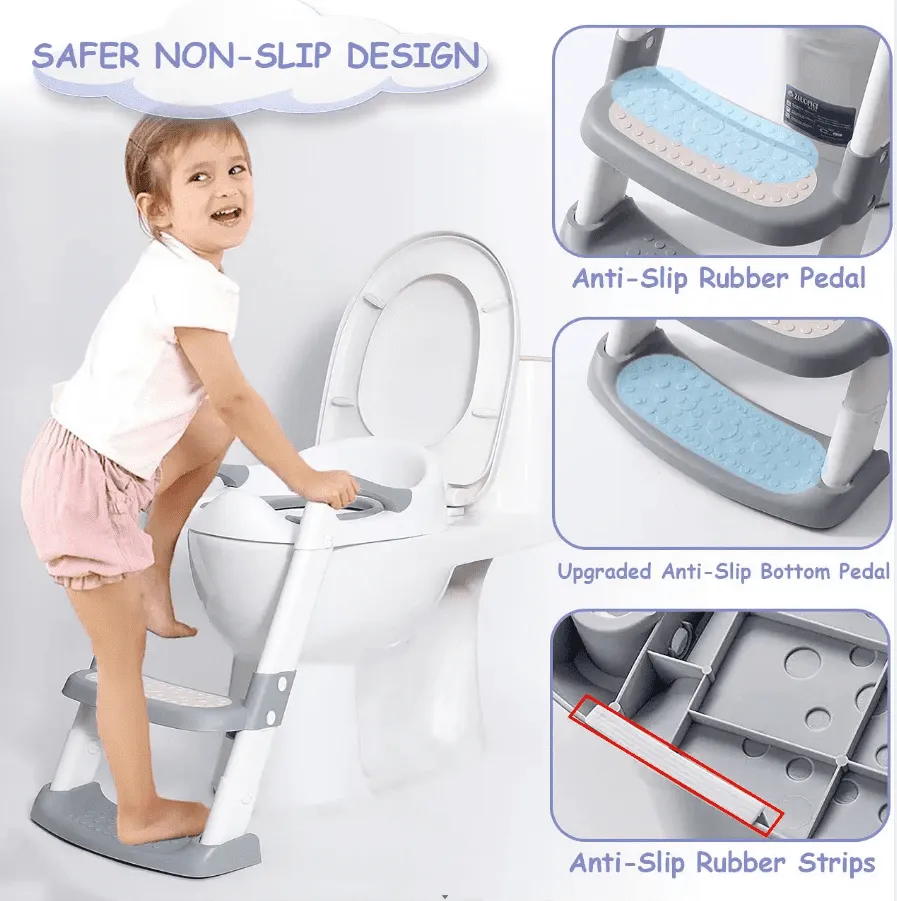 KORIMEFA Baby Potty Training Seat, Potty Toilet Seat, Foldable Toddler Toilet Potty Chair, Toilet Trainer Seat with Anti-Slip Pads Ladder for Boys Girls Kids, Grey