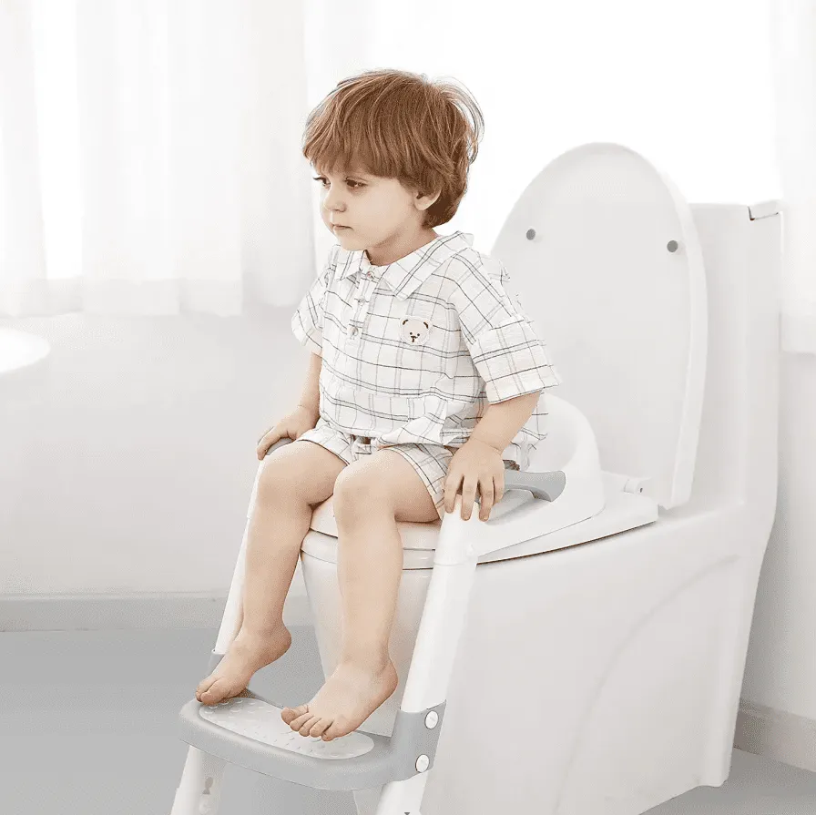 KORIMEFA Baby Potty Training Seat, Potty Toilet Seat, Foldable Toddler Toilet Potty Chair, Toilet Trainer Seat with Anti-Slip Pads Ladder for Boys Girls Kids, Grey