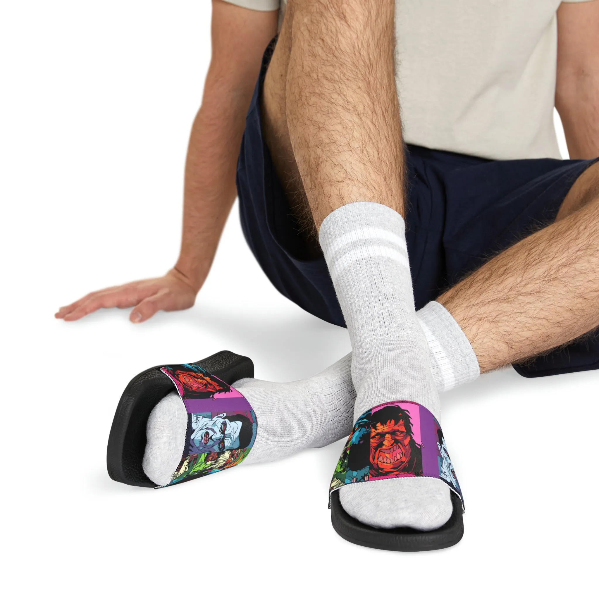 Men's Slide Sandals - Spooky Monsters Anime Beta