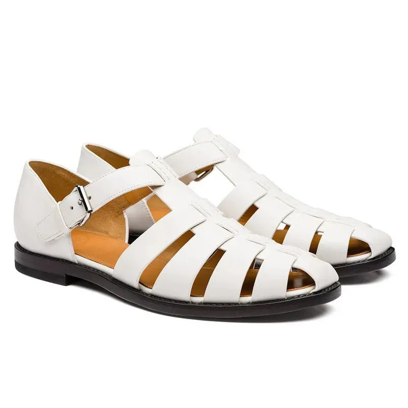 Men's Summer Leather Sandals – Classic Soft Pointed Dress Shoes for Weddings & Outdoor Comfort