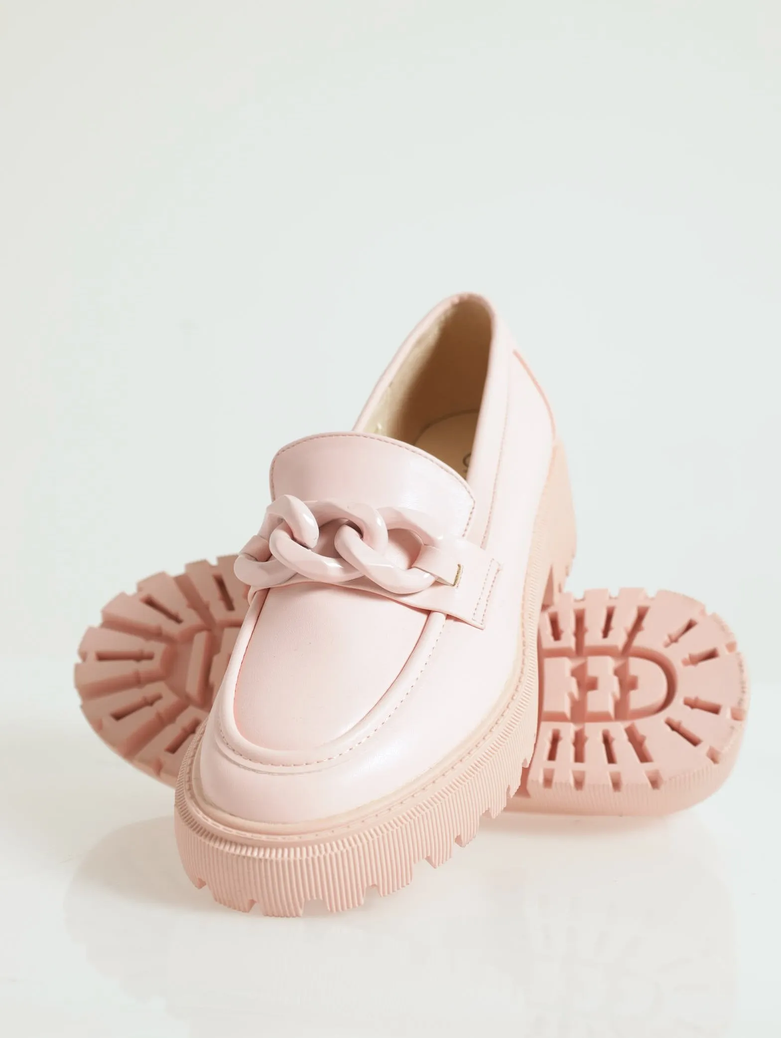 Mono Chain Trim Chunky Loafer - Light Pink