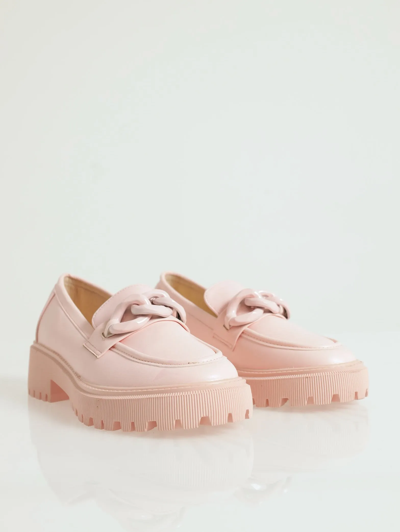 Mono Chain Trim Chunky Loafer - Light Pink