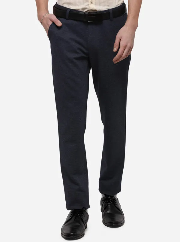 Navy Blue Solid Slim Fit Club Wear Trouser | JB Studio