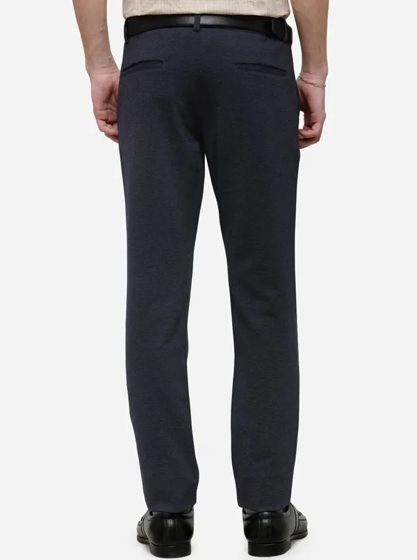 Navy Blue Solid Slim Fit Club Wear Trouser | JB Studio