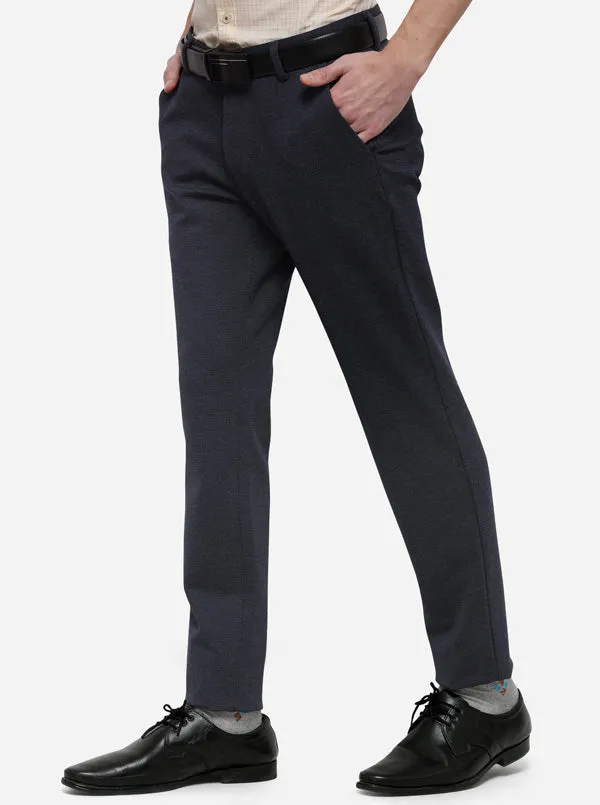 Navy Blue Solid Slim Fit Club Wear Trouser | JB Studio