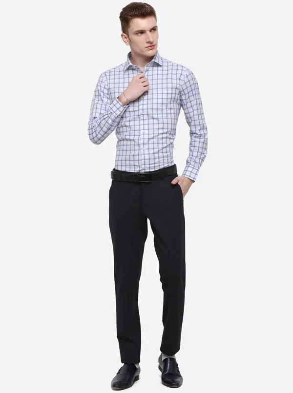 Navy Blue Solid Slim Fit Formal Trouser | JB Studio