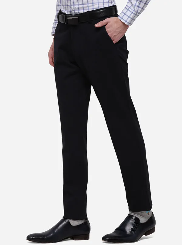 Navy Blue Solid Slim Fit Formal Trouser | JB Studio