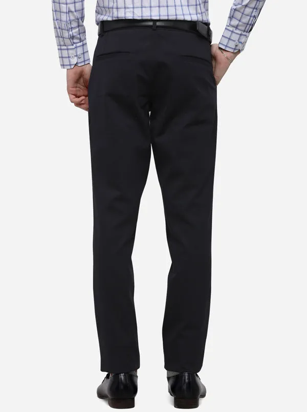 Navy Blue Solid Slim Fit Formal Trouser | JB Studio