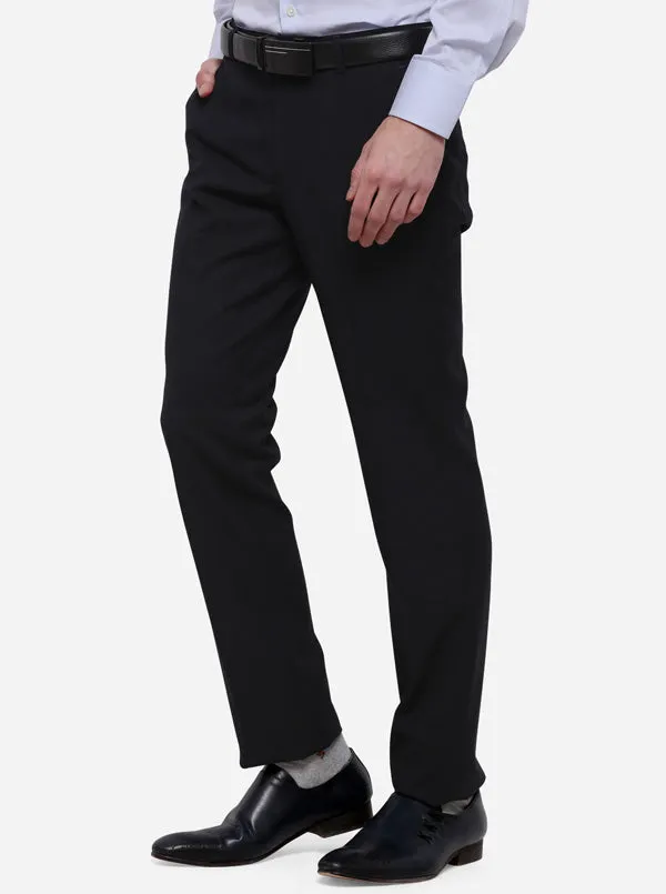 Navy Blue Solid Slim Fit Formal Trouser | Metal