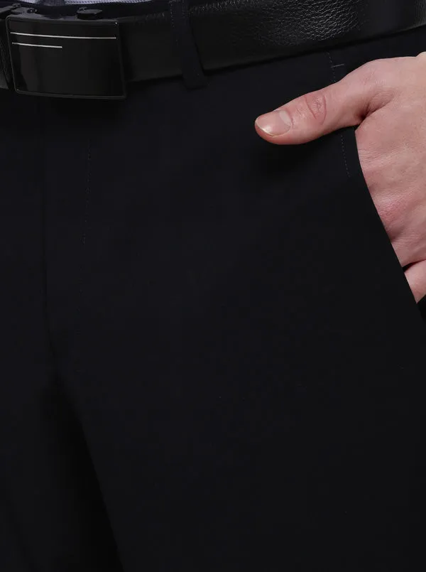 Navy Blue Solid Slim Fit Formal Trouser | Metal