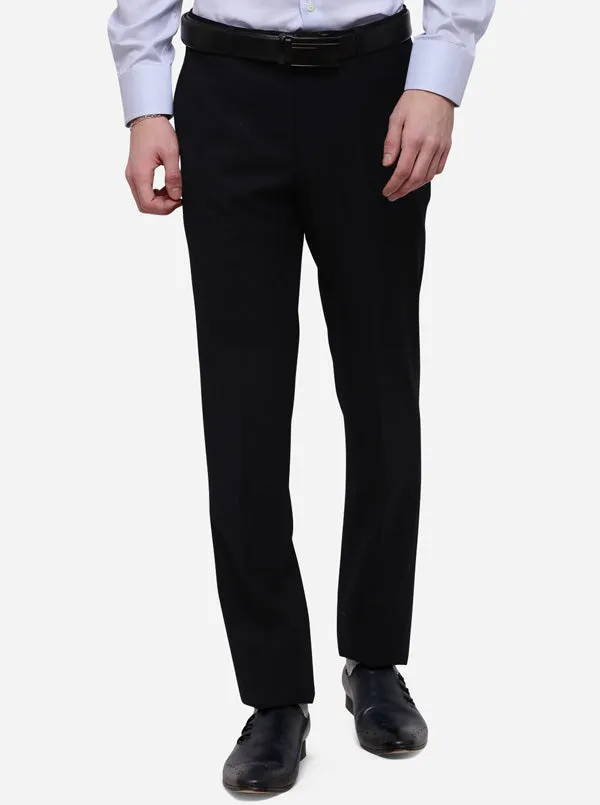 Navy Blue Solid Slim Fit Formal Trouser | Metal