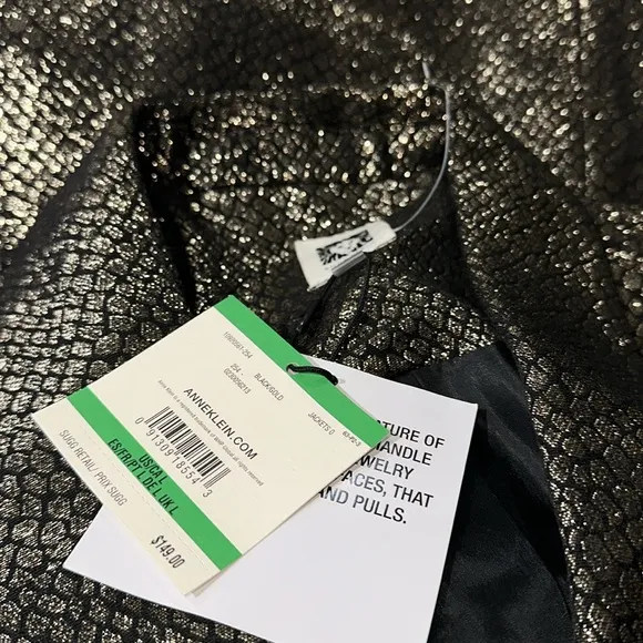 NWT Anne Klein Gold Metallic Snake Skin Print  One Button Blazer Black
