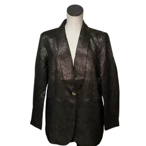 NWT Anne Klein Gold Metallic Snake Skin Print  One Button Blazer Black